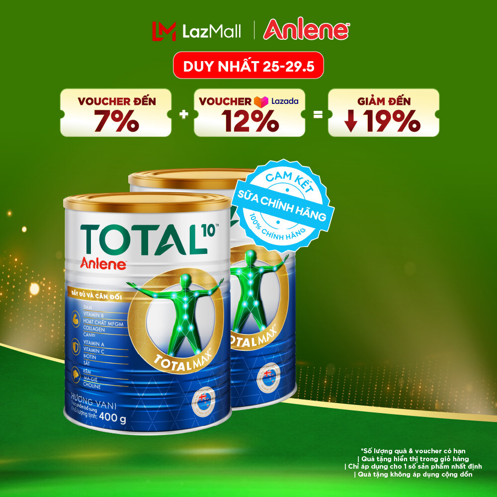 [Voucher giảm đến 26%]Combo 2 Sữa Bột Bổ Sung Dinh Dưỡng Anlene Total 10 Lon 400G