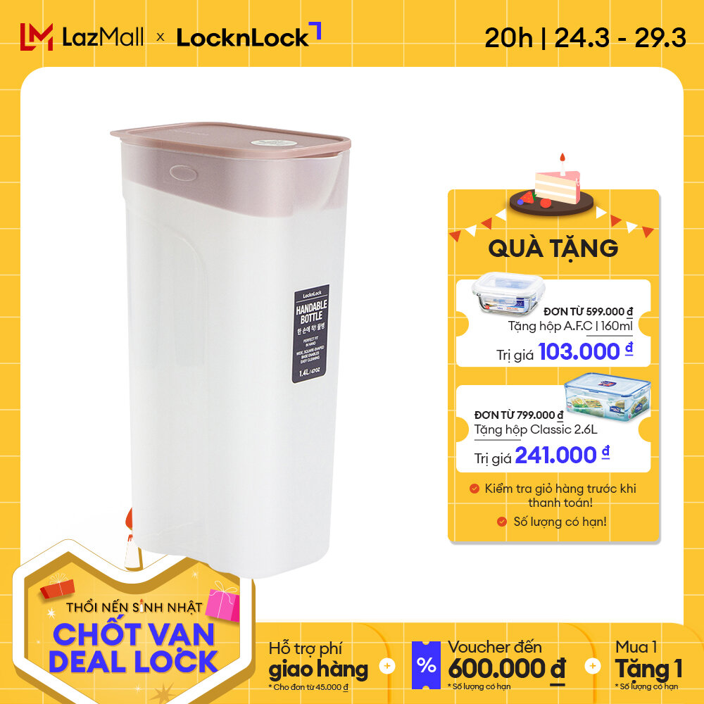 Bình nước Handle Bottle Nhãn Hiệu Lock&Lock 1.4L-Màu hồng- HAP817PIK