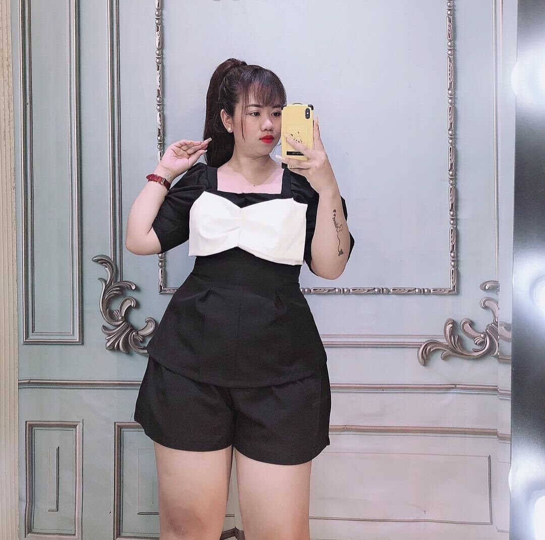 (SHOP TÁO ĐỎ BIGSIZE 50kg-90kg) Set áo peplum nơ mix short - SNO