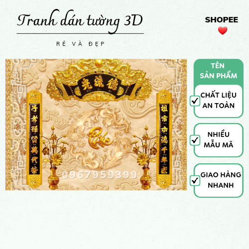 Tranh dán ban thờ 3D vải lụa