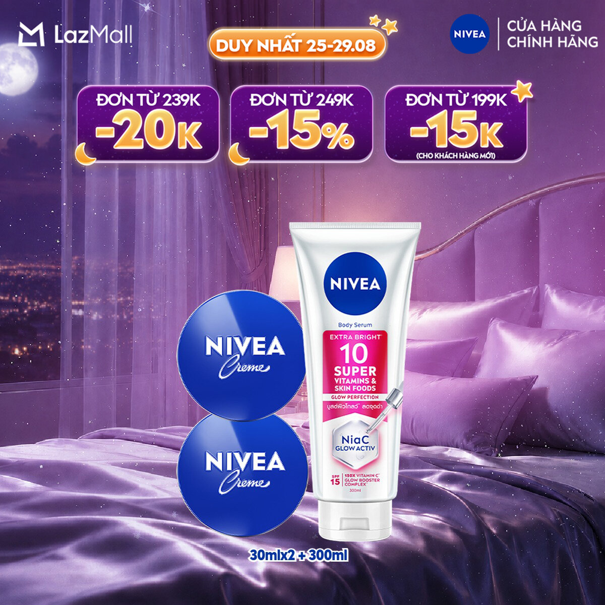 Bộ 02 Kem Dưỡng Ẩm NIVEA Crème (30mlx2) - 80101x2 và Tinh Chất Dưỡng Thể Nivea 10 Super Vitamin  Skin Foods - 93824