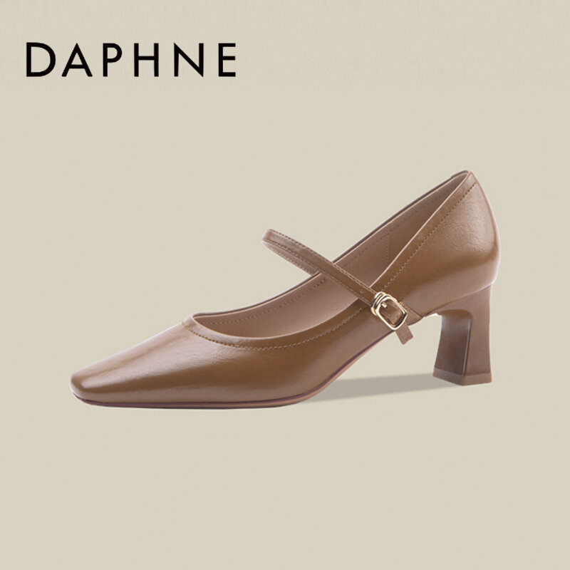 Daphne 2026 New Brown Semi-Up High Heel Single Shoes French Vintage Square Head Thick Heel Mary Jane Fashion Women's Shoes Giá 1,945,000 Đồng*Miễn phí vận chuyển