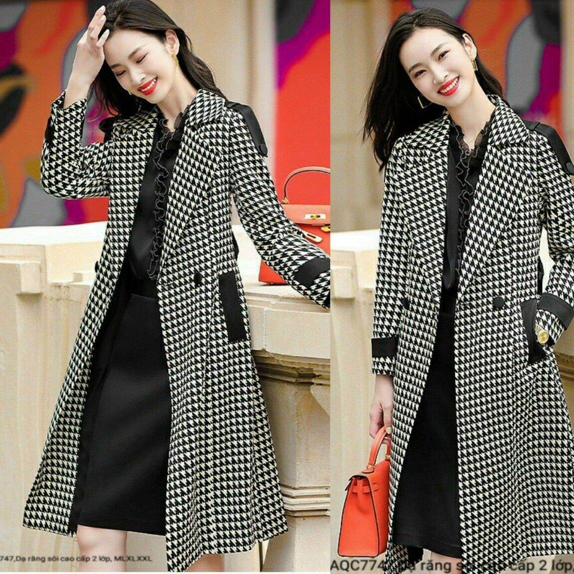 Hàng nhập áo khoác dạ caro cổ vest