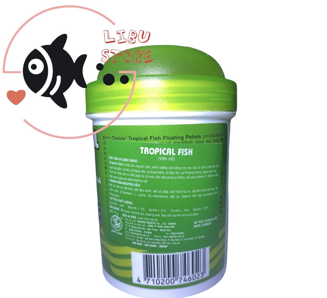 Thức Ăn Cá Ali TROPICAL FISH - Hủ 75gram ( Hạt 2mm)
