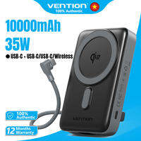 Vention® Pin dự phòng không dây dung lượng cực cao 10000mAh 35W Sạc nhanh có màn hình LED Cổng USB-C loại C tương thích phổ biến với cáp USB-C tích hợp