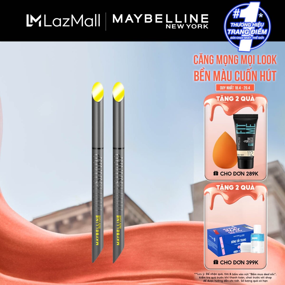 Bộ đôi bút kẻ mắt nước siêu sắc mảnh không lem, trôi Hyper Sharp Maybelline New York