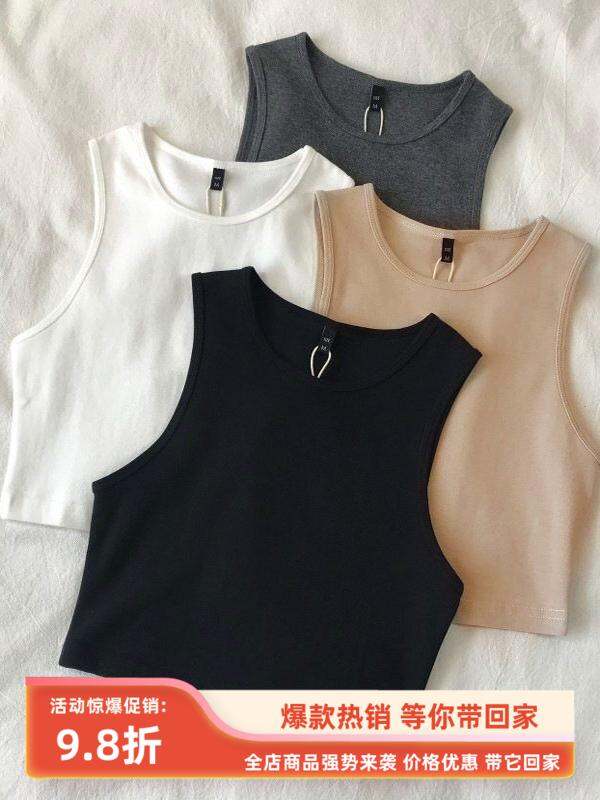 Áo Vest Không Tay Ngắn Ôm Vừa Vặn Mùa Hè Cho Nữ Áo Ba Lỗ Cotton Co Giãn Cổ Chữ V Màu Trơn Dáng Ôm