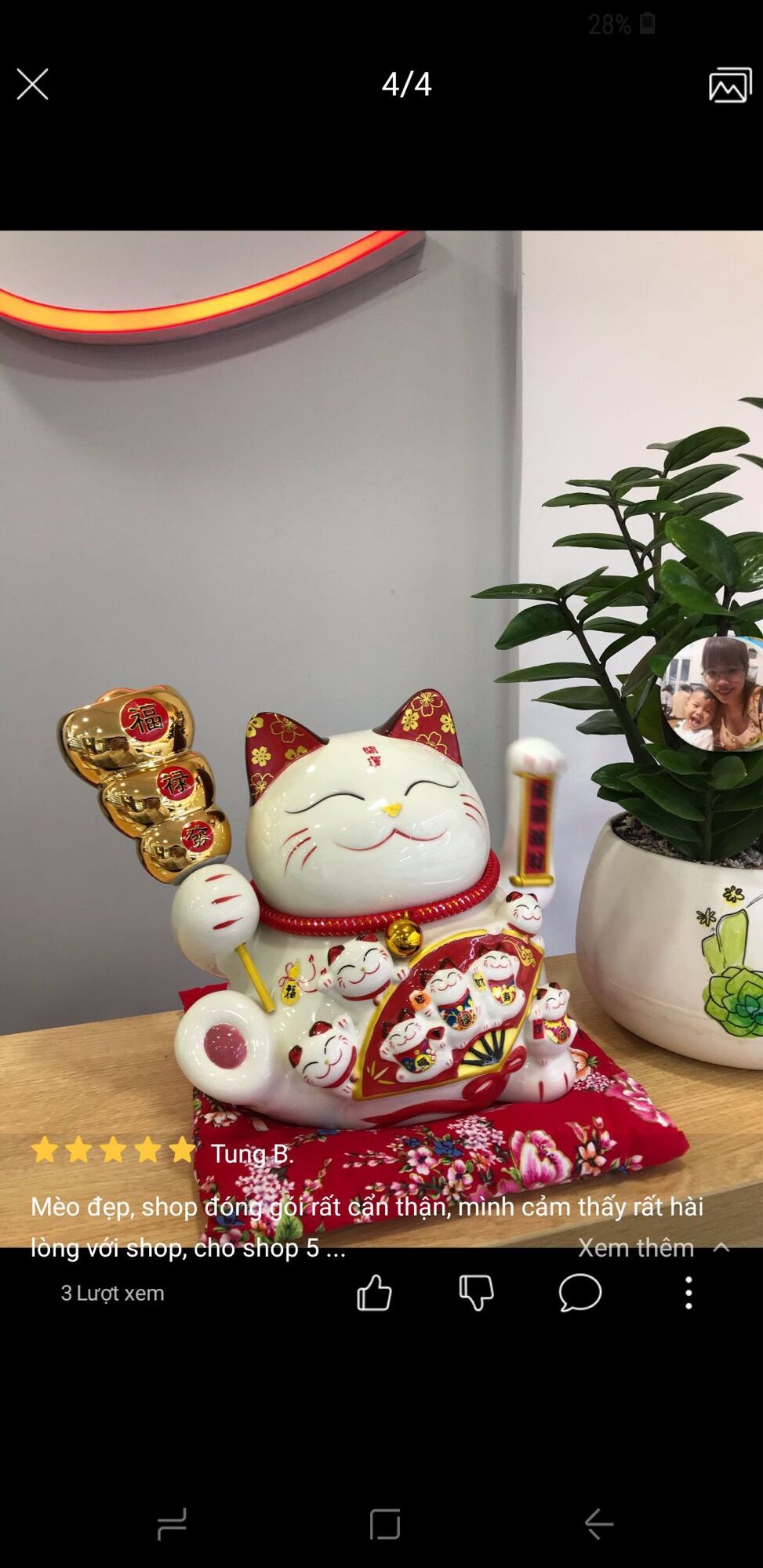 Mèo Thần Tài Sứ , Mèo May Mắn Maneki Neko 24cm . Vẩy Tay Gọi Khách BÁT PHƯƠNG KHAI TÀI