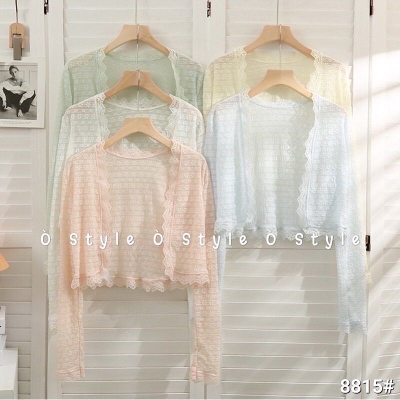 Áo khoác ren mỏng không nút viền bèo dáng croptop