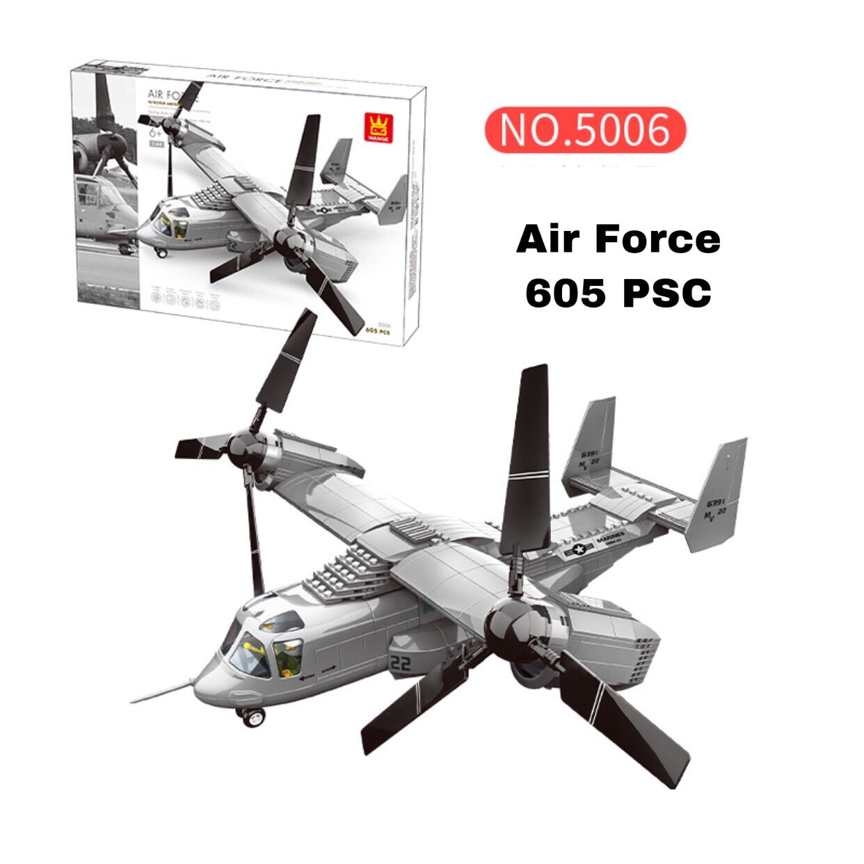 Đồ chơi lắp ráp máy bay quân sự wange 5006 máy bay chiến đấu air force 605 mảnh ghép