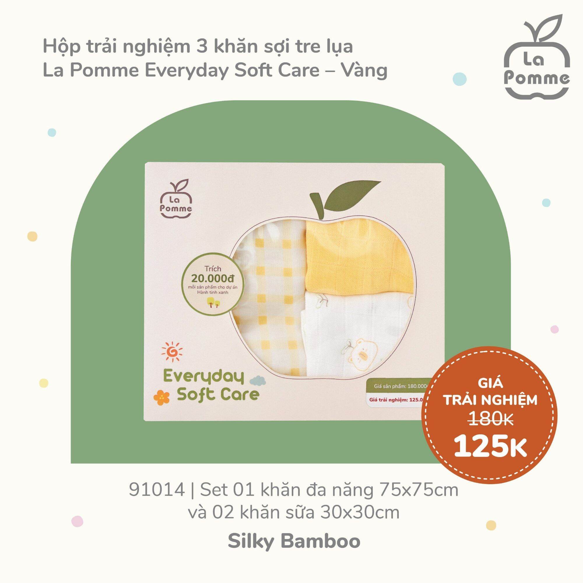 Khăn sữa sợi tre lụa Lapomme 30x30 cm