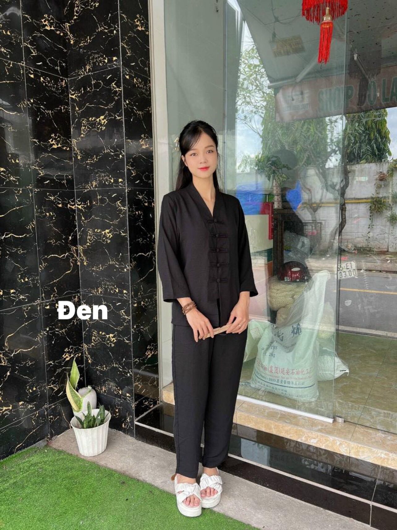Đồ Lam Đi Chùa _ Mẫu Bà Lai Nút thắt ( Chất vãi đũi có độ co giãn nhẹ )