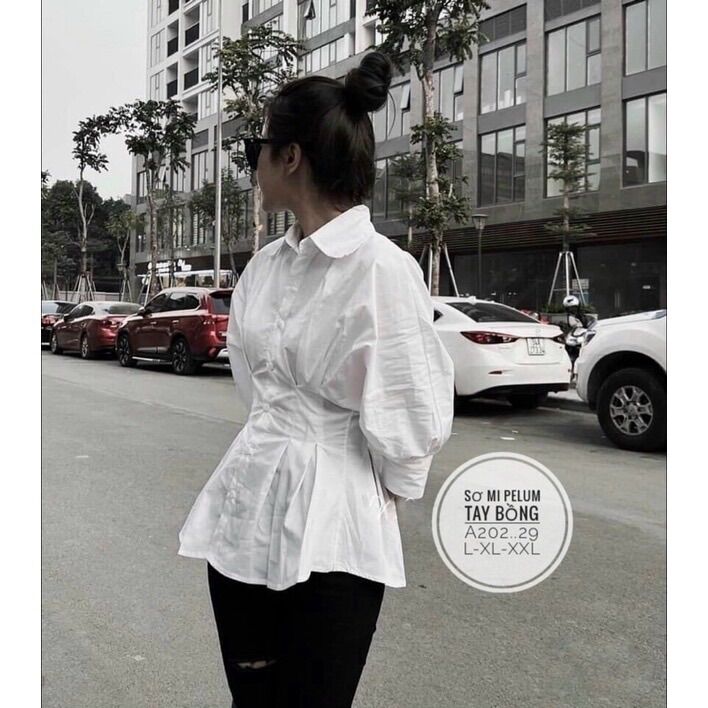55-90kg Bigsize ÁO SƠ MI PEPLUM CHIẾT EO