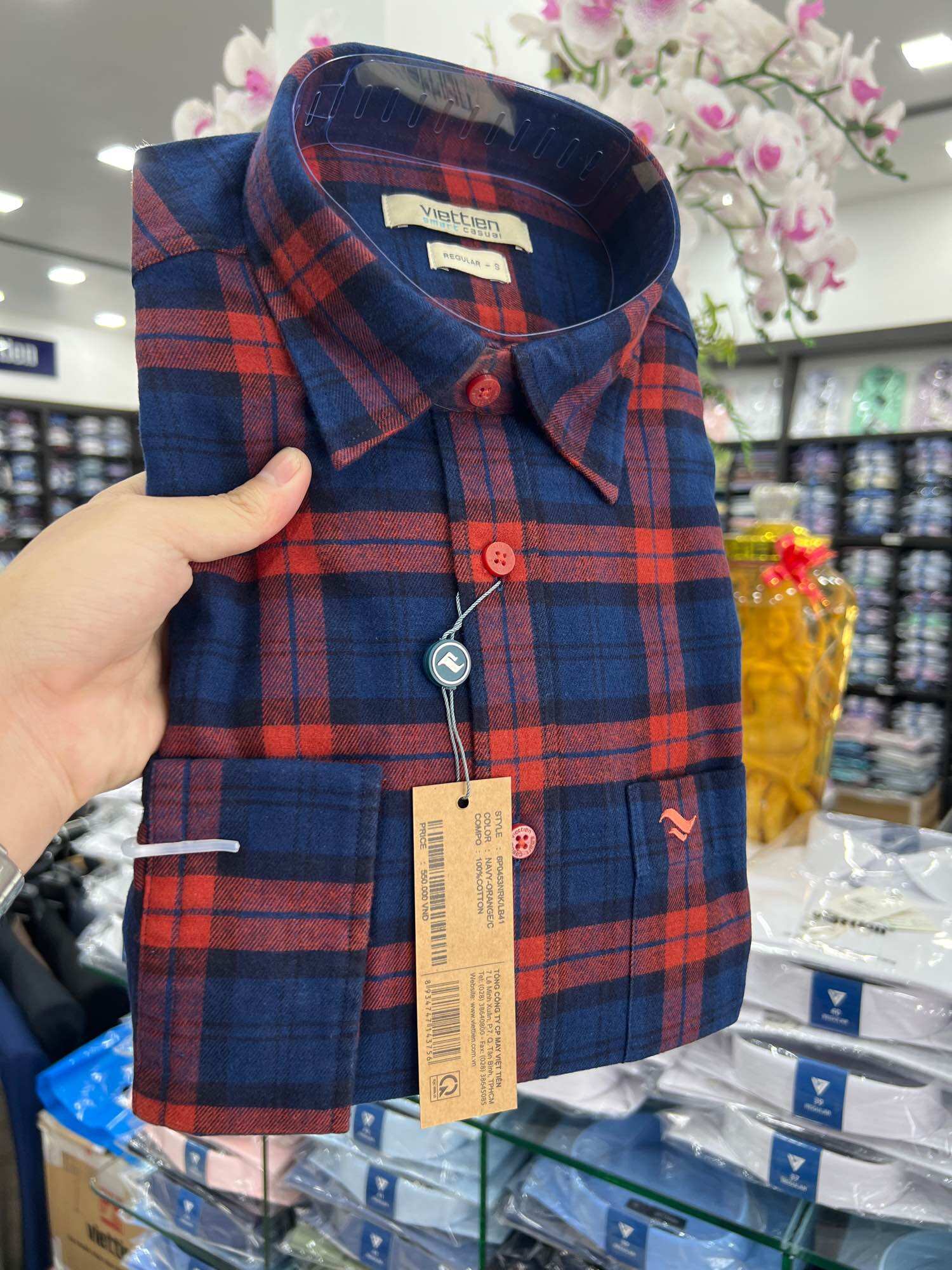 Áo sơ mi Flannel dài tay đi nắng Việt Tiến form Regular còn size S-M-L
