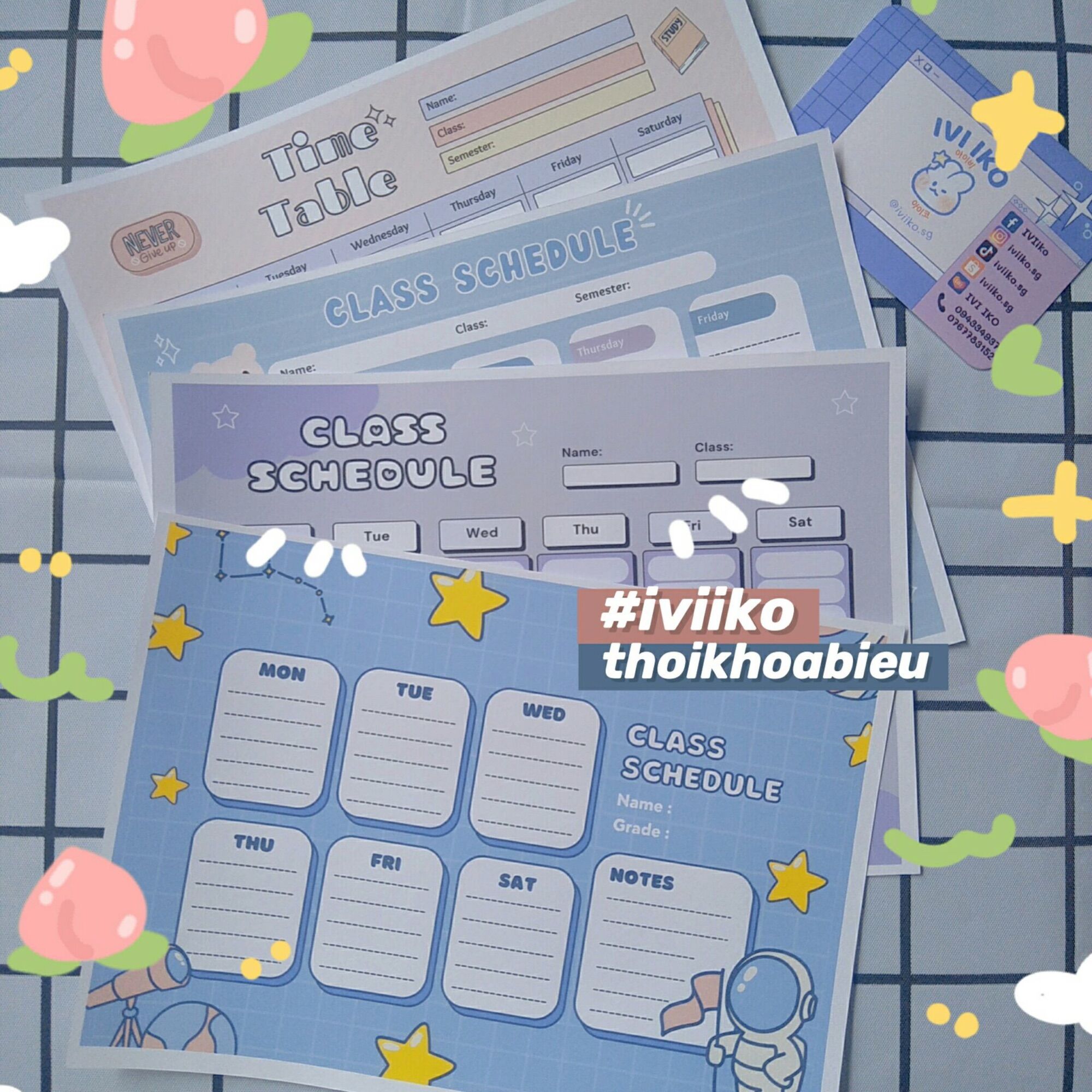 Set 2 hoặc 4 tờ thời khoá biểu 4 mẫu đáng yêu để ghi chú giờ học trong tuần dành cho học sinh/sinh viên | IVI IKO