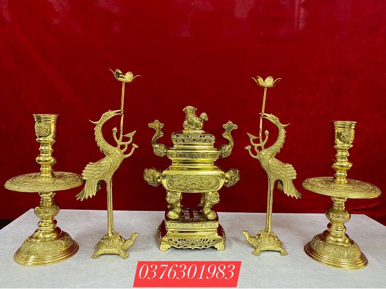 Bộ đỉnh thờ lư hương thờ bằng đồng cao cấp cao số 1