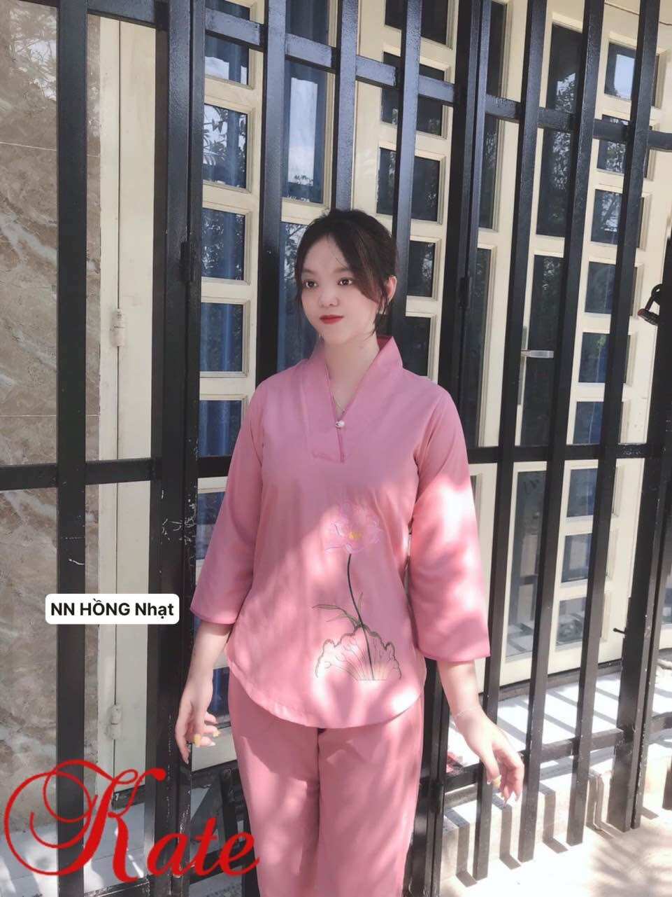 Đồ Lam Đi chùa#_ Mẫu nút Ngọc _ Thêu Sen