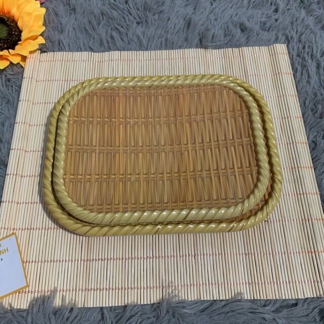 Đĩa nhựa giả tre hình chữ nhật