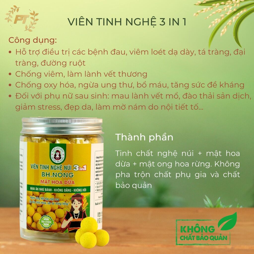 Viên tinh nghệ núi mật ong hoa dừa 3in 1- bh.nong. hộp 200g