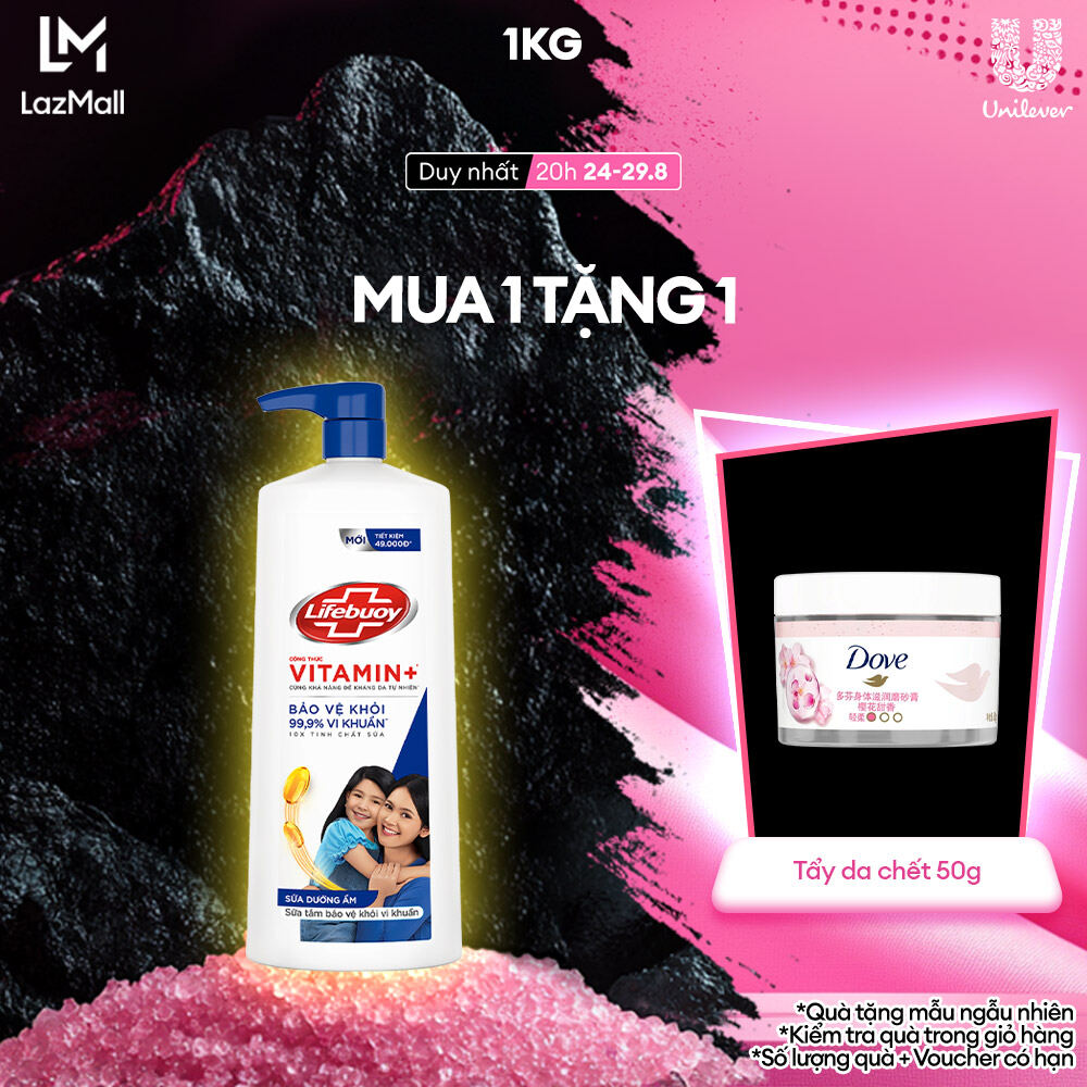 Sữa tắm Lifebuoy 1kg Chăm sóc da dưỡng ẩm mềm mịn giúp bảo vệ khỏi 99.9% vi khuẩn và ngăn ngừa vi khuẩn lây lan trên da