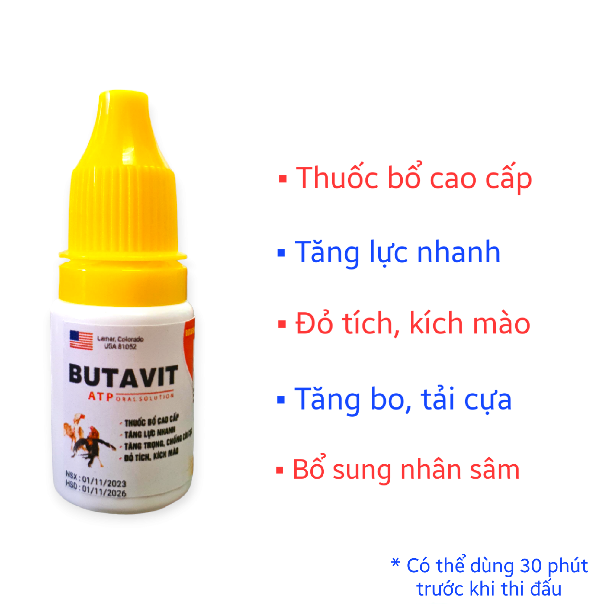 BUTAVIT ATP (10ml) - Dung dịch uống cao cấp. Trợ lực, trợ chiến, tăng bo, tải cựa, đỏ tích, kích mào, tăng tính hăng cho gà đá