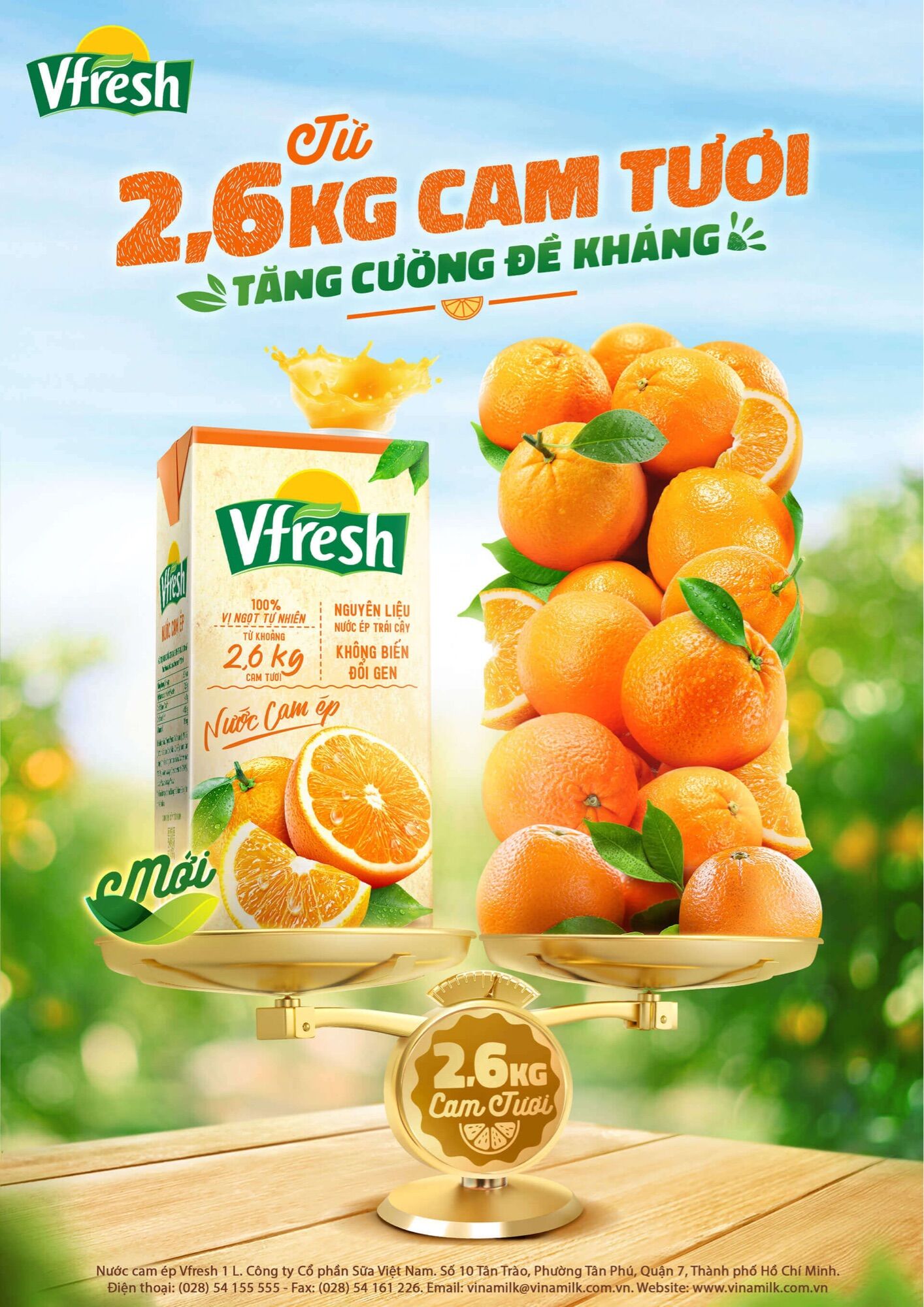 Nước ép cam tươi nguyên chất vfresh 1l date từ 12/2024