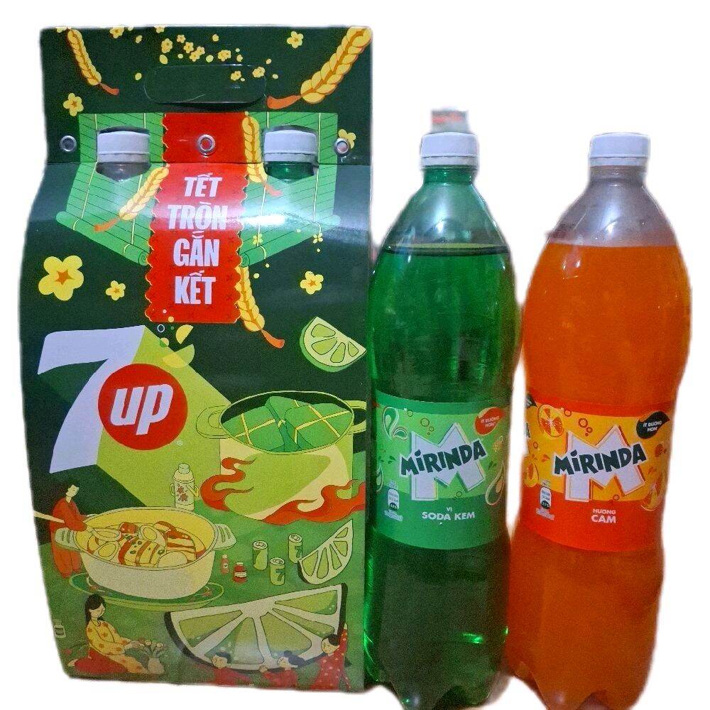 Combo of 2 Pairs of Mirinda Soft Drink Gifts with Orange Flavor and Thai Green Mirinda to Show Love (Pair of 2 Bottles of 1500ml) Rich and Delicious as a Gift for Loved Ones during Tet Holiday