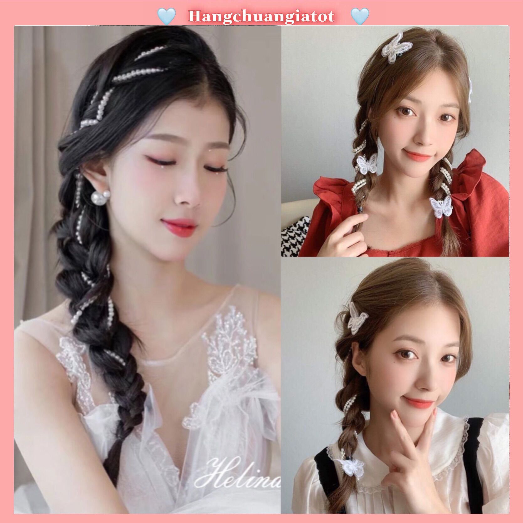 Phụ Kiện Dây Tết Tóc Ngọc Trai Xinh Xắn Tiểu Thư Thời Trang Nữ