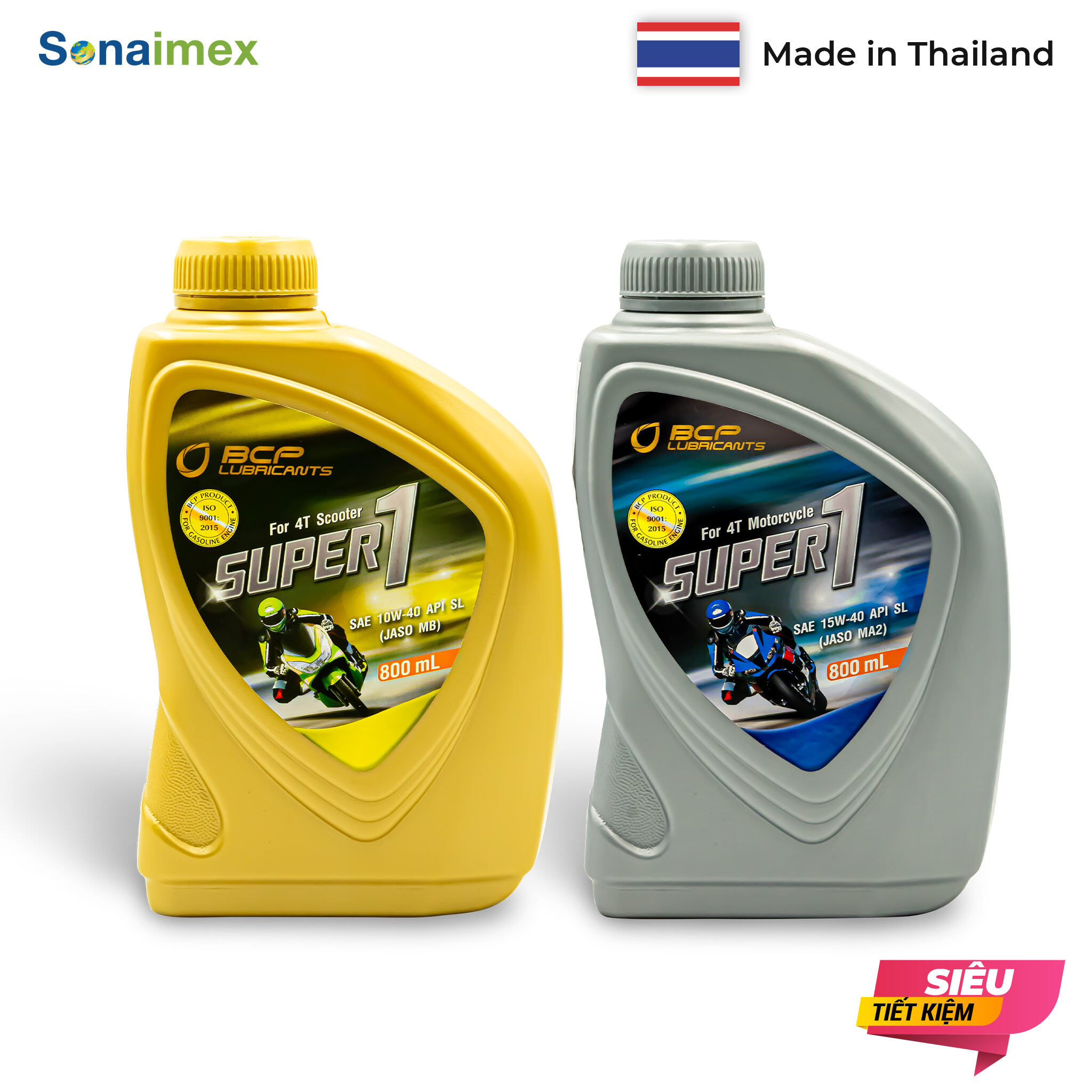 Combo 1 chai nhớt xe tay ga bcp super 1 sae 10w40, api sl, jaso mb, dung tích 0.8l + 1 chai nhớt xe số bcp super 1 sae 15w40, api sl, jaso ma2, dung tích 0.8l - dầu nhớt nhập khẩu thái lan 100%