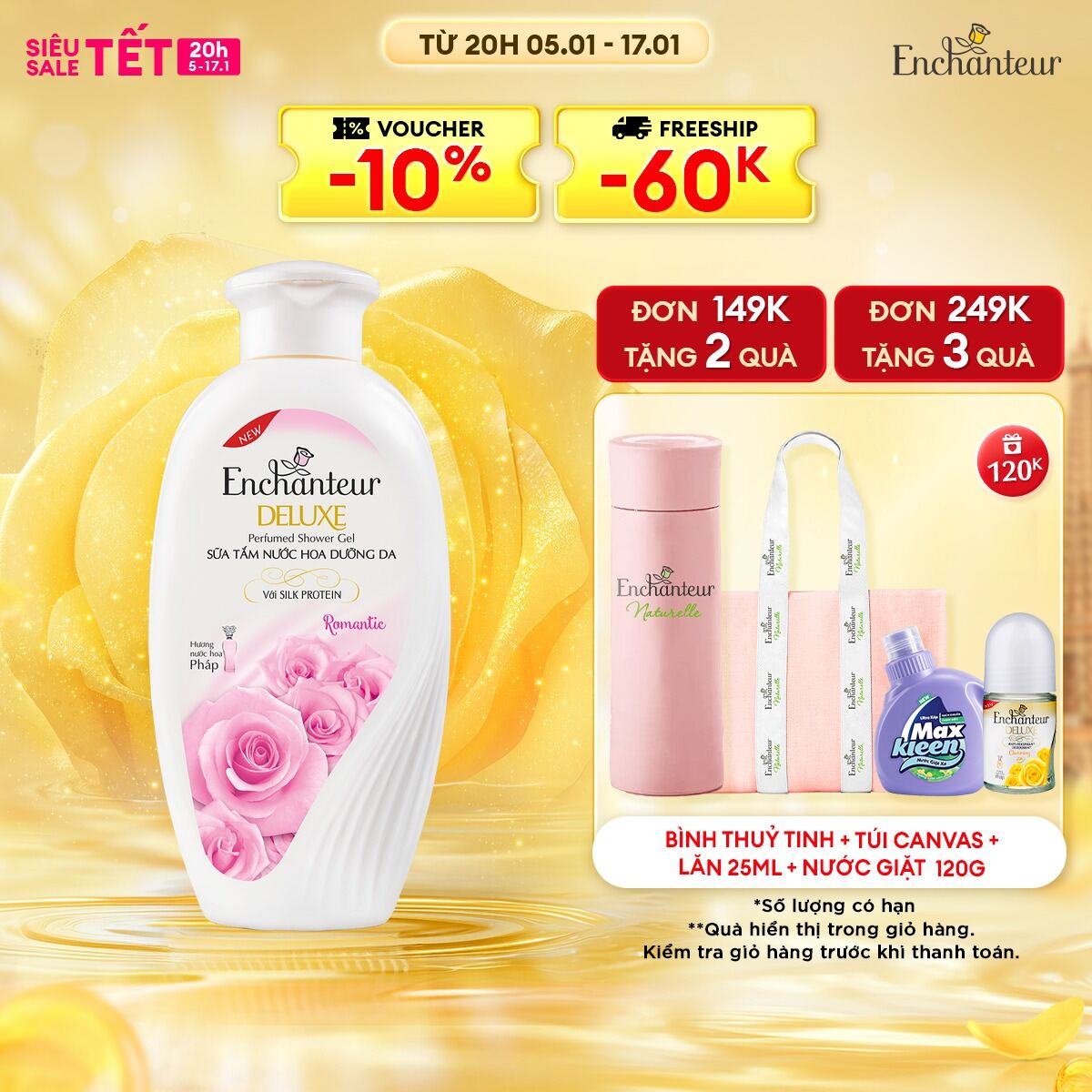 Sữa tắm nước hoa dưỡng da Enchanteur Romantic mịn màng 180gr