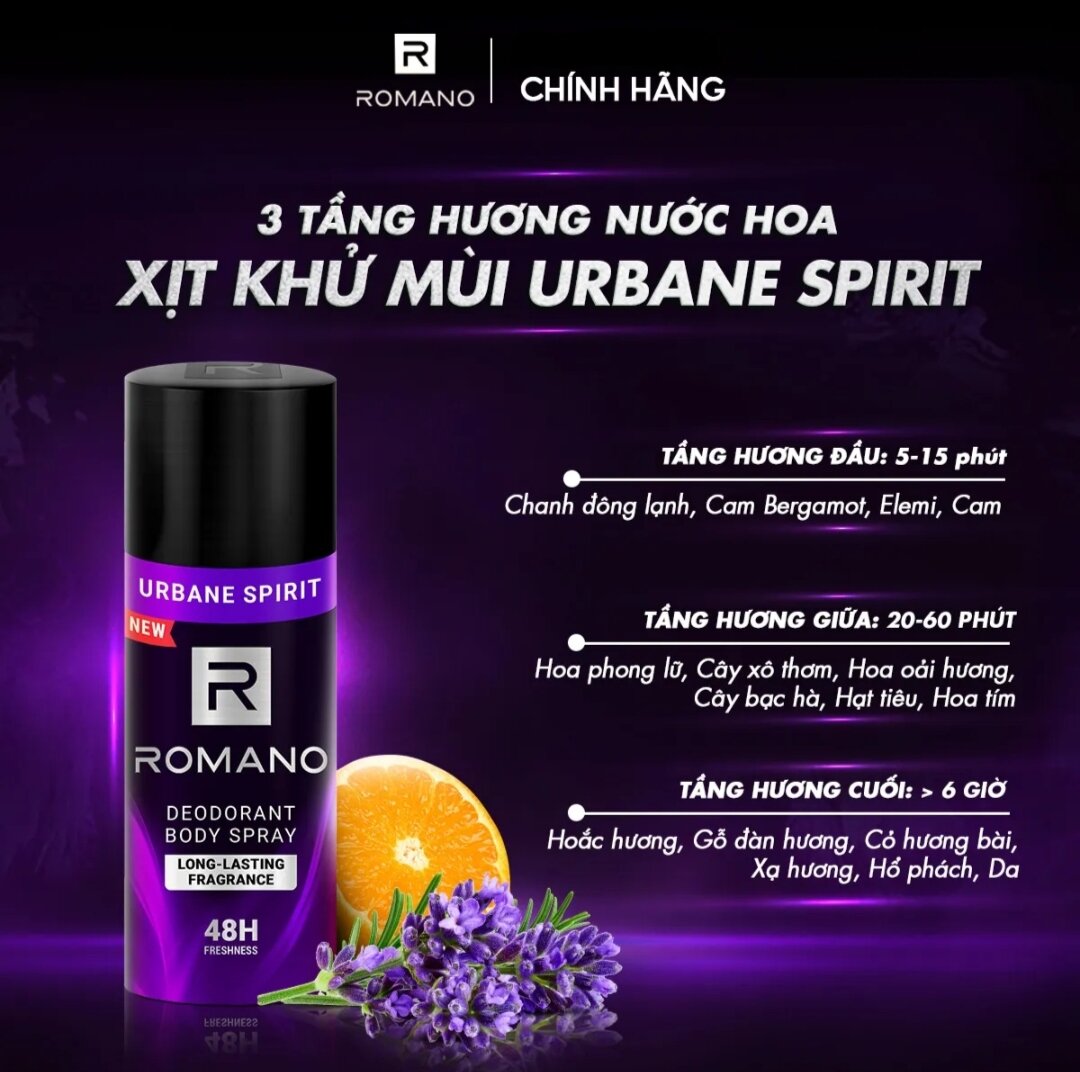 Xịt mùi Romano URBANE SPIRIT 195ML ( chai lớn )