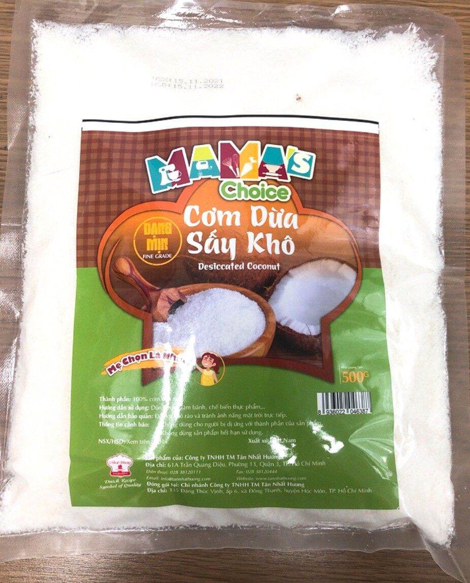 Cơm dừa tươi mịn sấy khô 500gr dùng làm nhân bánh, cốm dẹp, tẩm tôm,...