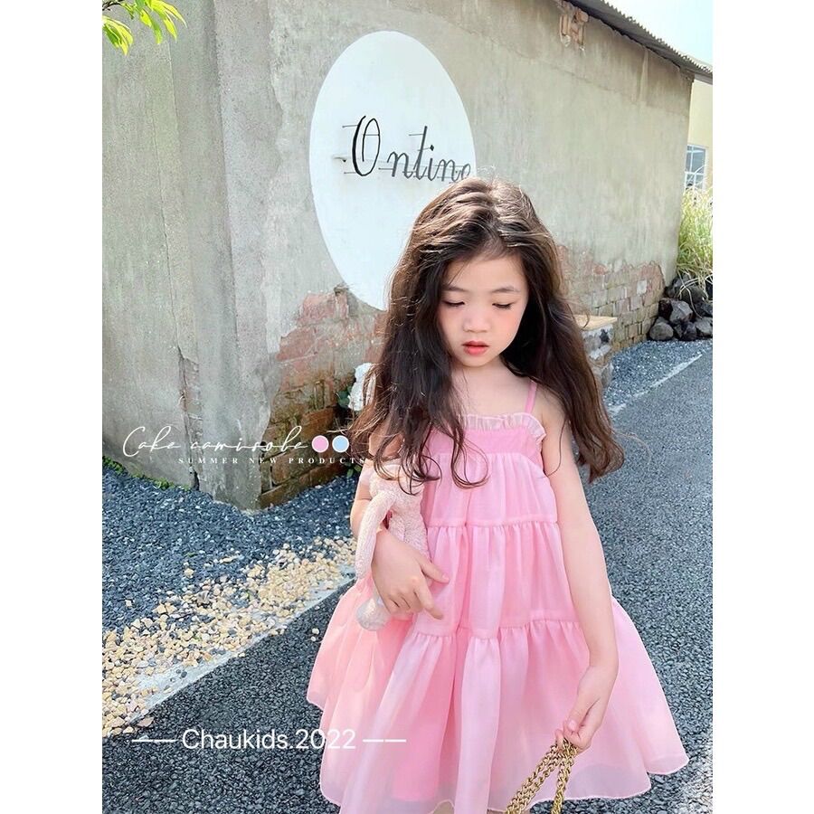 Váy maxi tơ tầng 2 dây bé gái