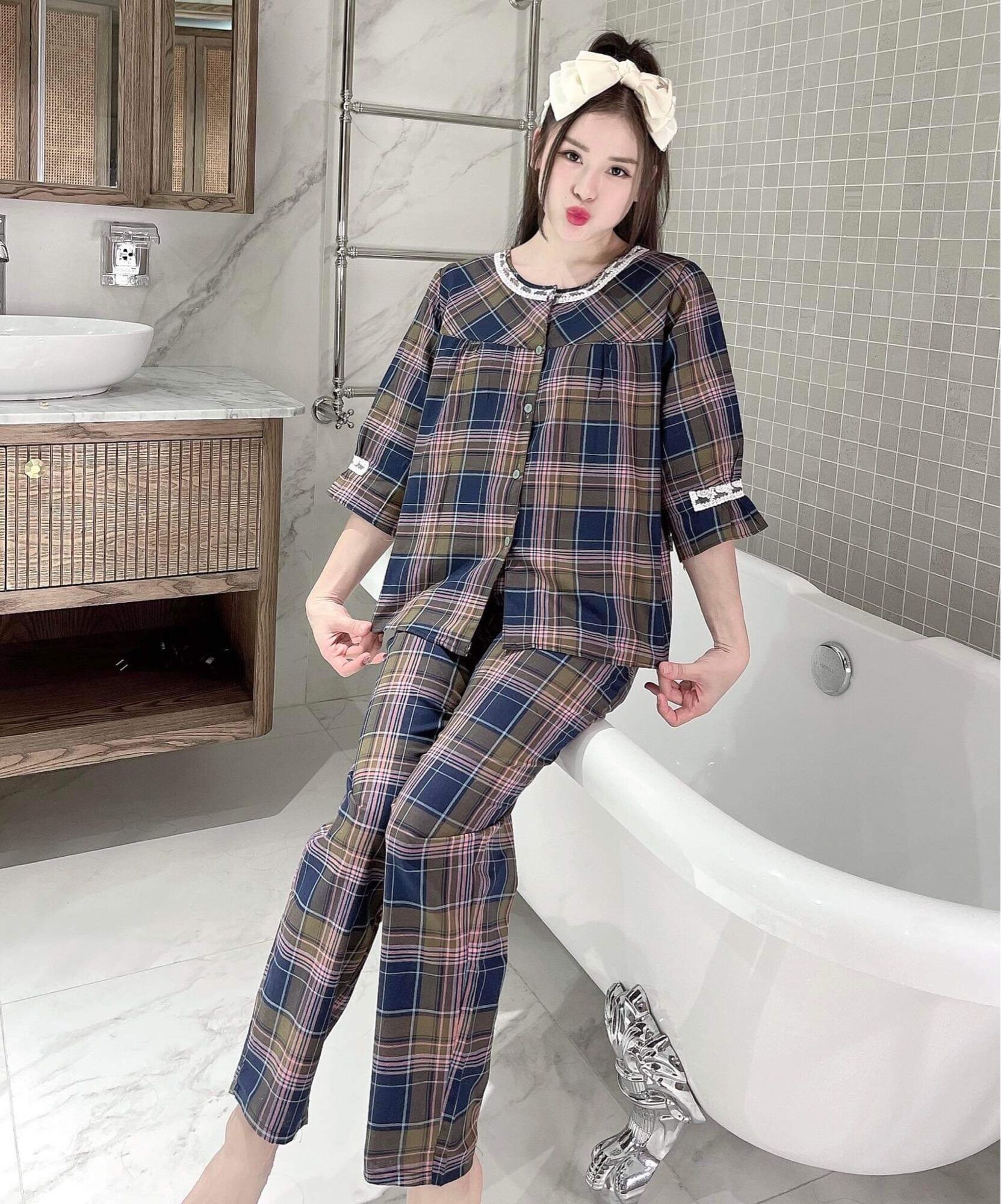 Đồ bộ mặc nhà cao cấp, xinh chất thô thoáng mát