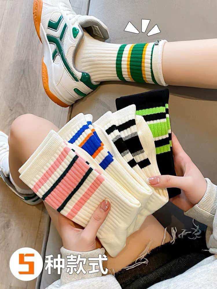 Set 5 vớ nữ cổ cao, vớ kẻ sắc màu