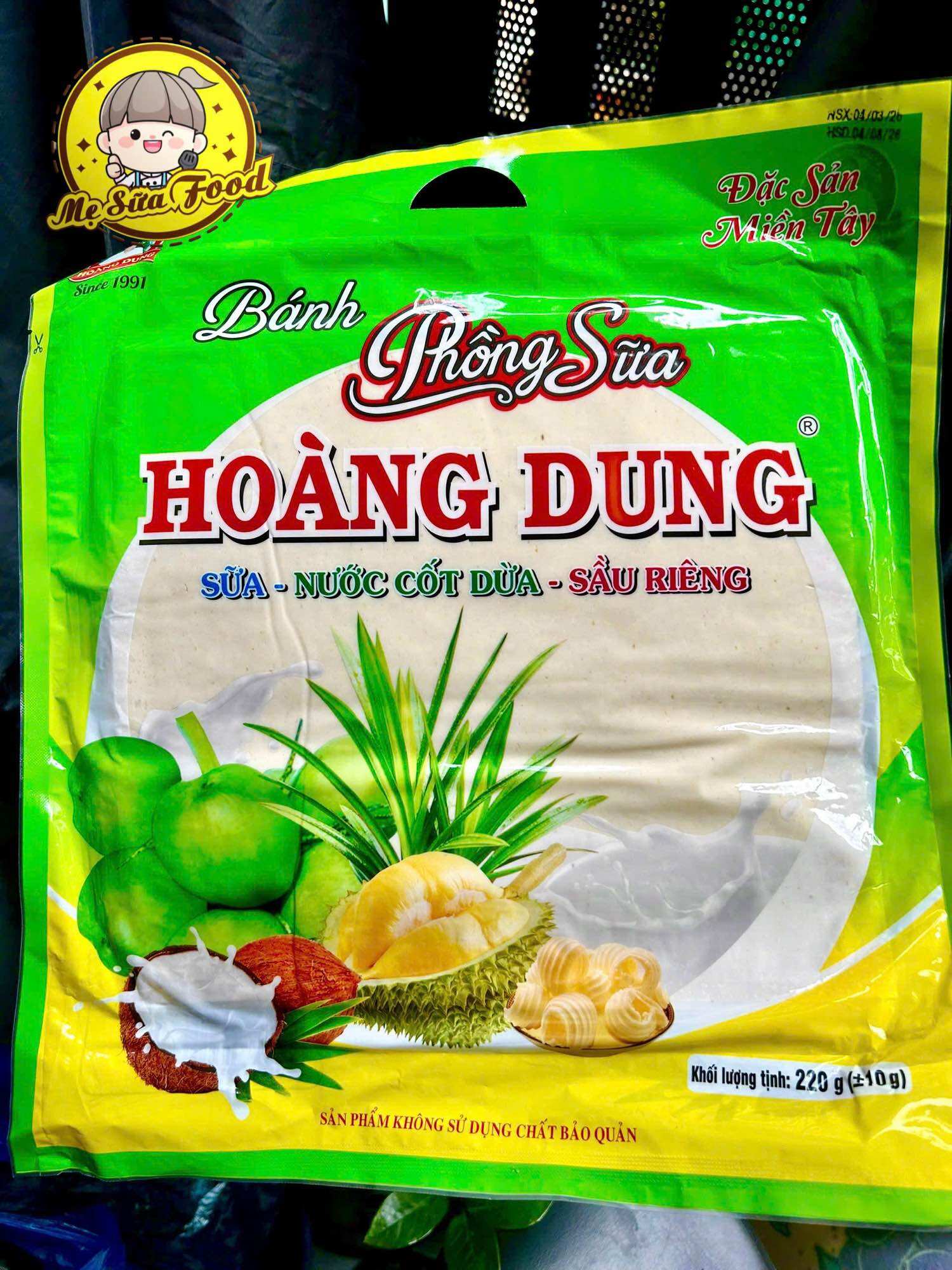 200g bánh phồng sũa sầu riêng Hoàng Dung