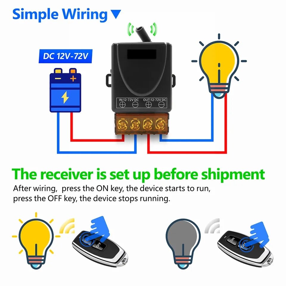 Công tắc điều khiển không dây từ xa (DC 12V 24V 48V 72V) cho máy bơm nước