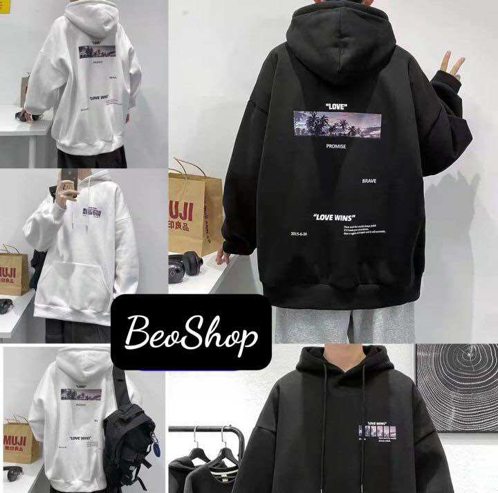 Áo Nỉ Hoodie in hình chữ LOVE màu đen trắng Áo Hoodie dày dặn, áo Hoodie nam nữ đẹp,áo Hoodie trắng đen đông