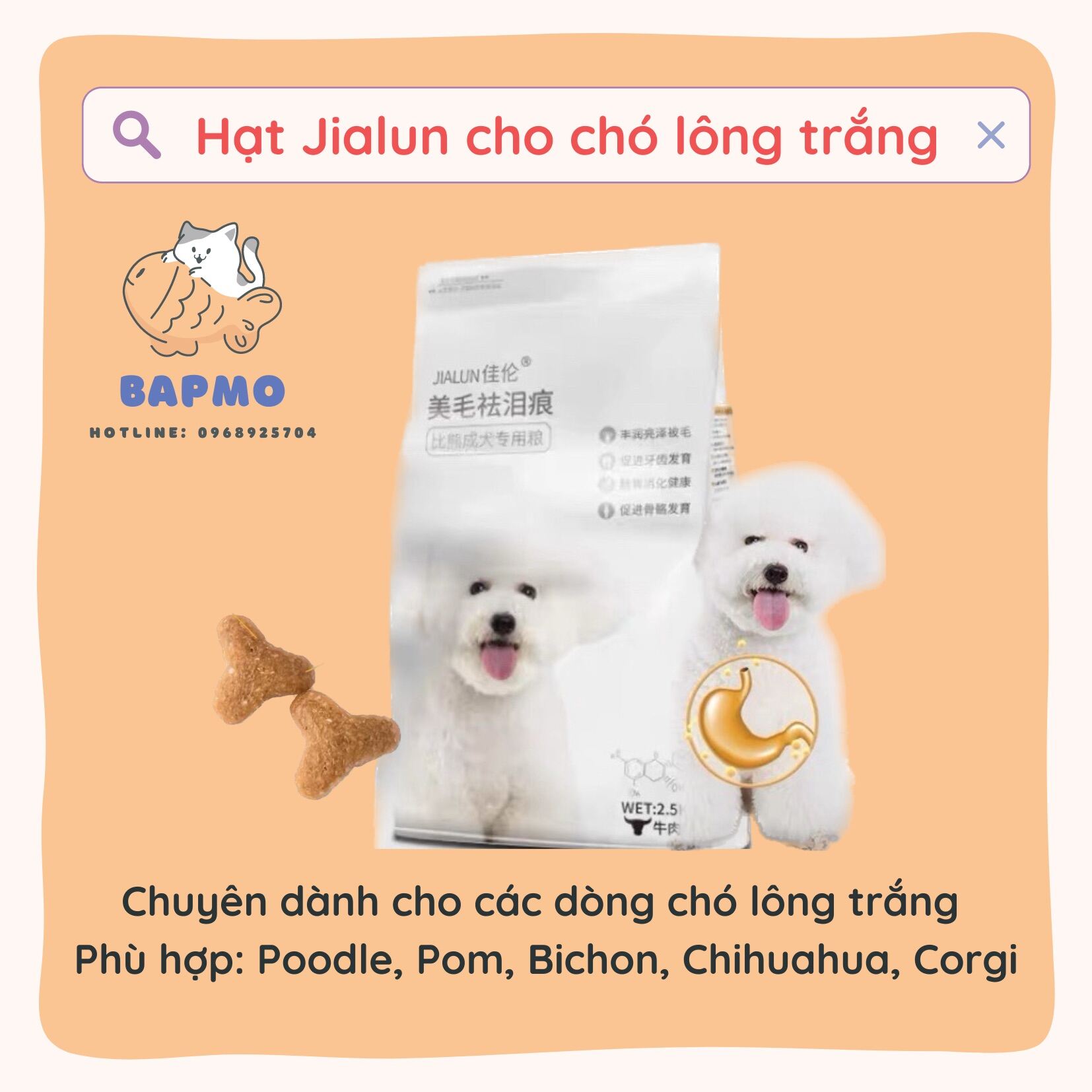 Hạt Jialun ĐẶC BIỆT dành riêng cho chó lông trắng - Túi 2.5kg