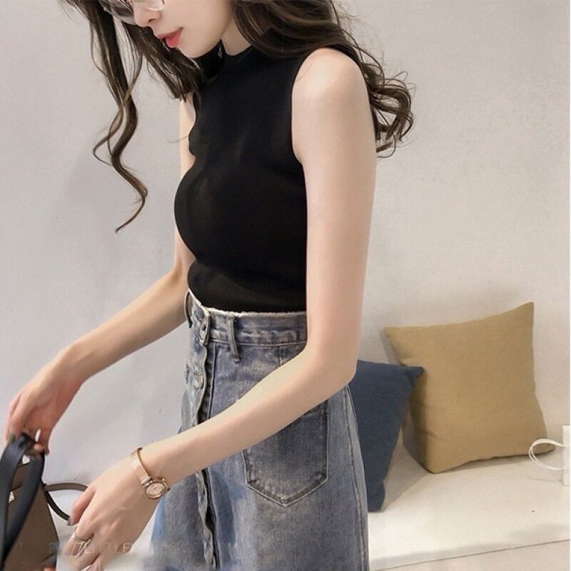Áo len sát nách cổ tròn nữ tính