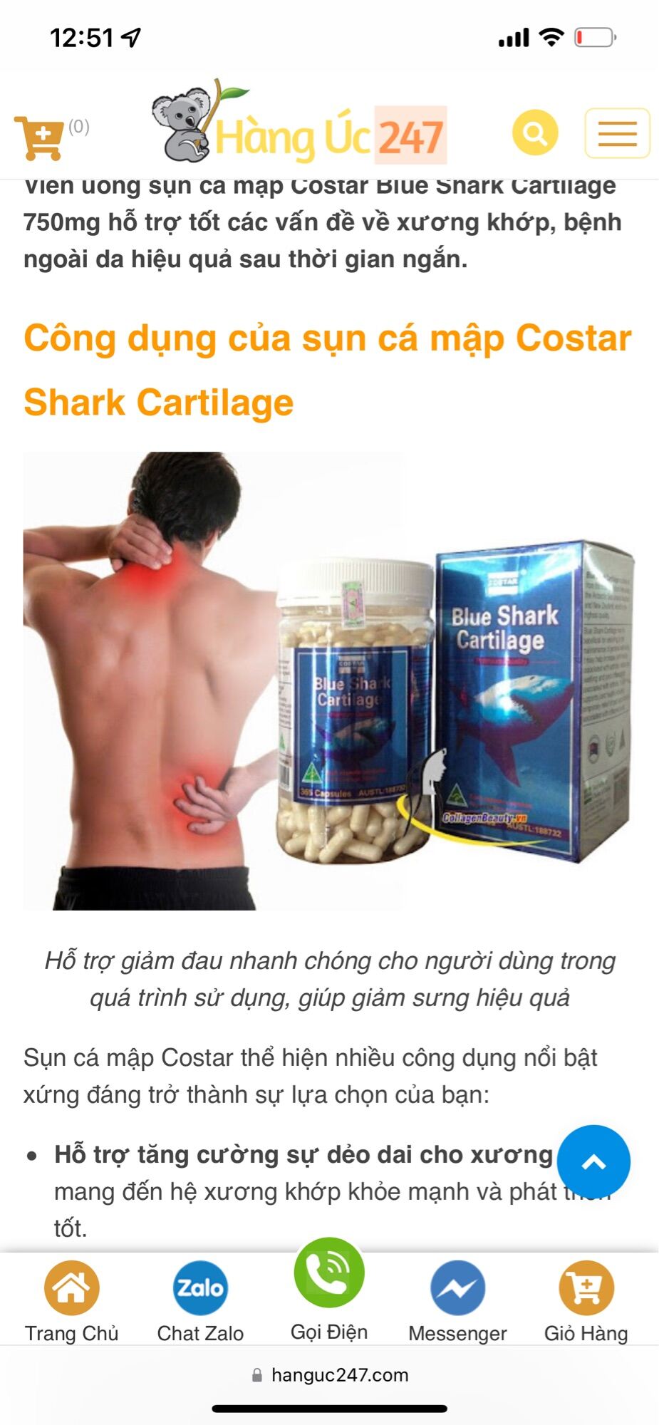 Sụn Cá Mập Costar Blue Shark Cartilage 750mg, 365 viên