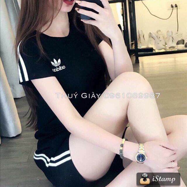 Bộ Adidas cotton Đùi mùa hè nữ_Bộ thun Adidas phom rộng mặc nhà