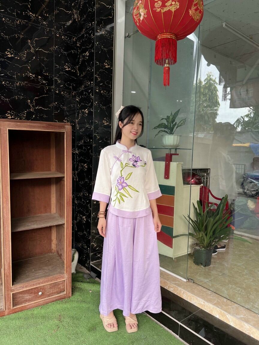 ĐỒ LAM ĐI CHÙA - MẪU SƯỜN XÁM VẢI LỤA PHÁP