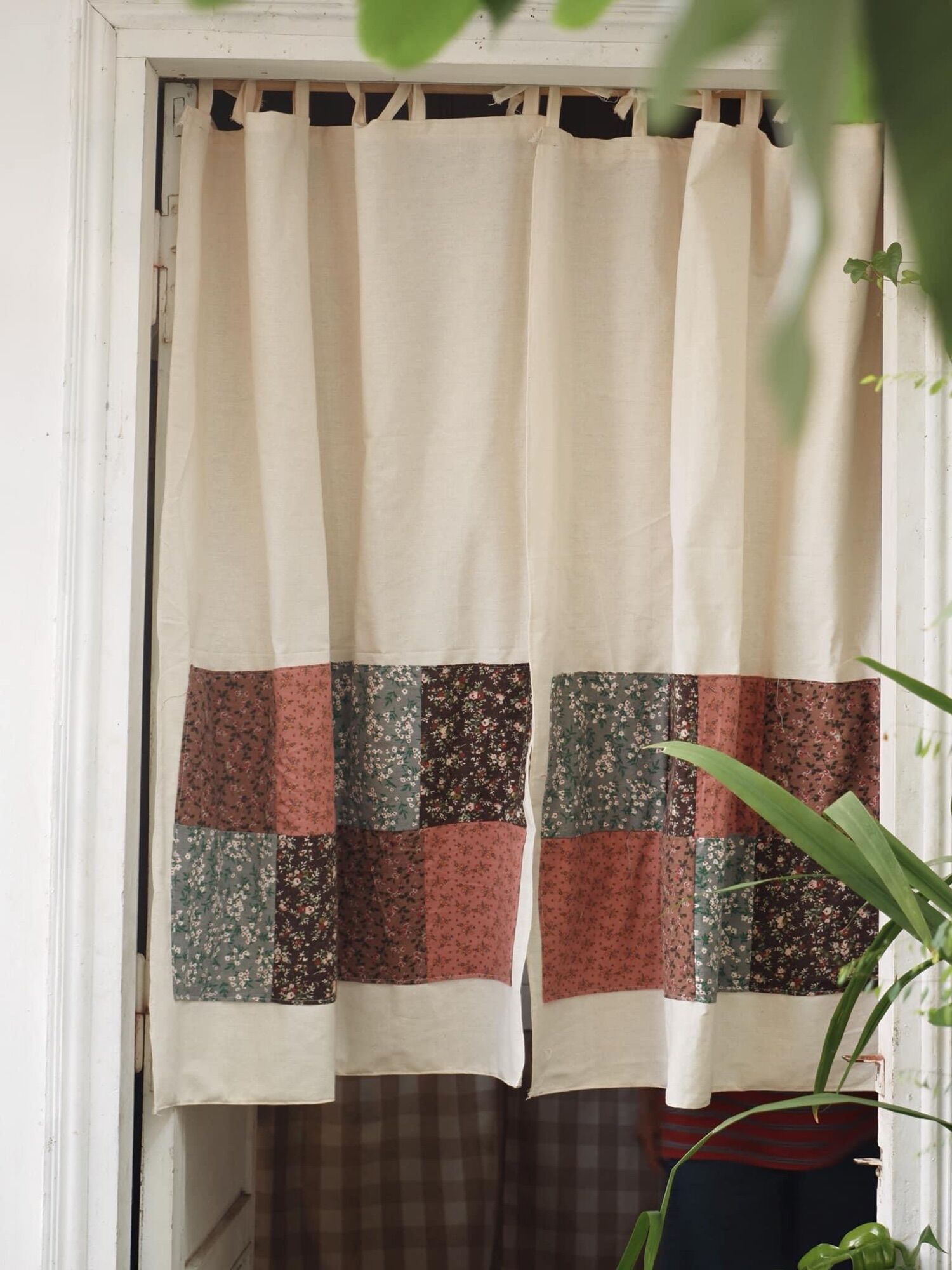 Rèm linen ghép vải.
