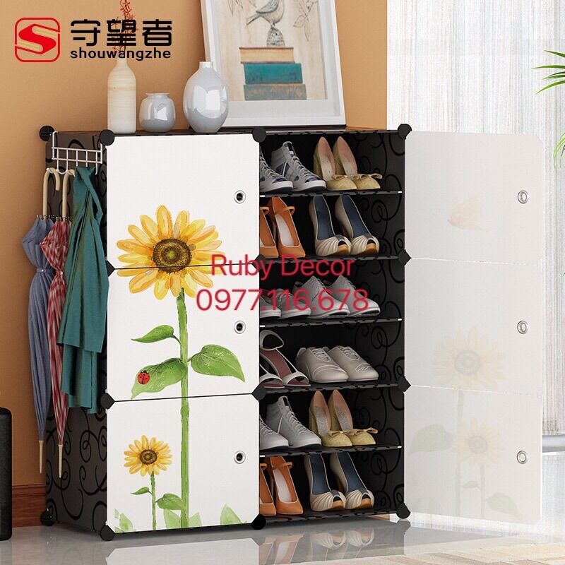 TỦ GIÀY LẮP GHÉP 12 Ô CHIA NGĂN ( tặng kèm móc treo sườn)