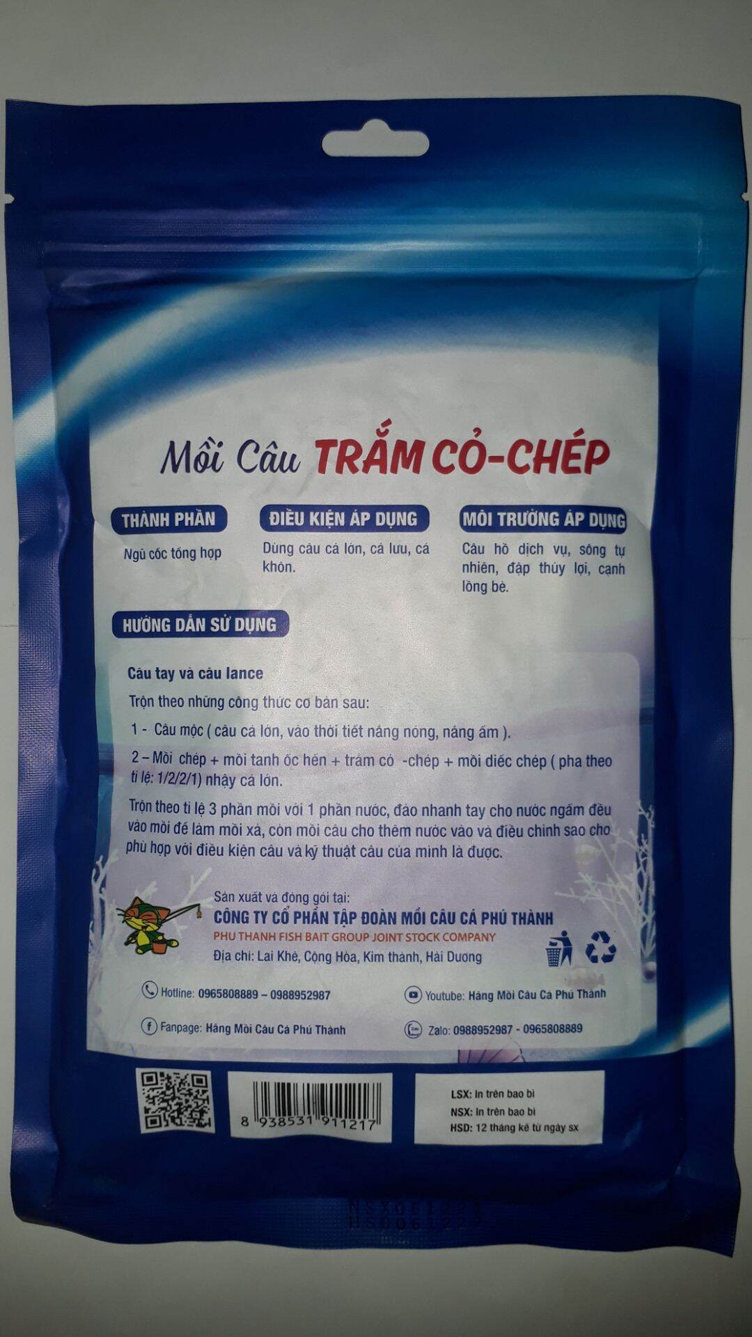 2 Gói Mồi Câu Cá TRẮM CỎ-CHÉP, Hãng Phú Thành