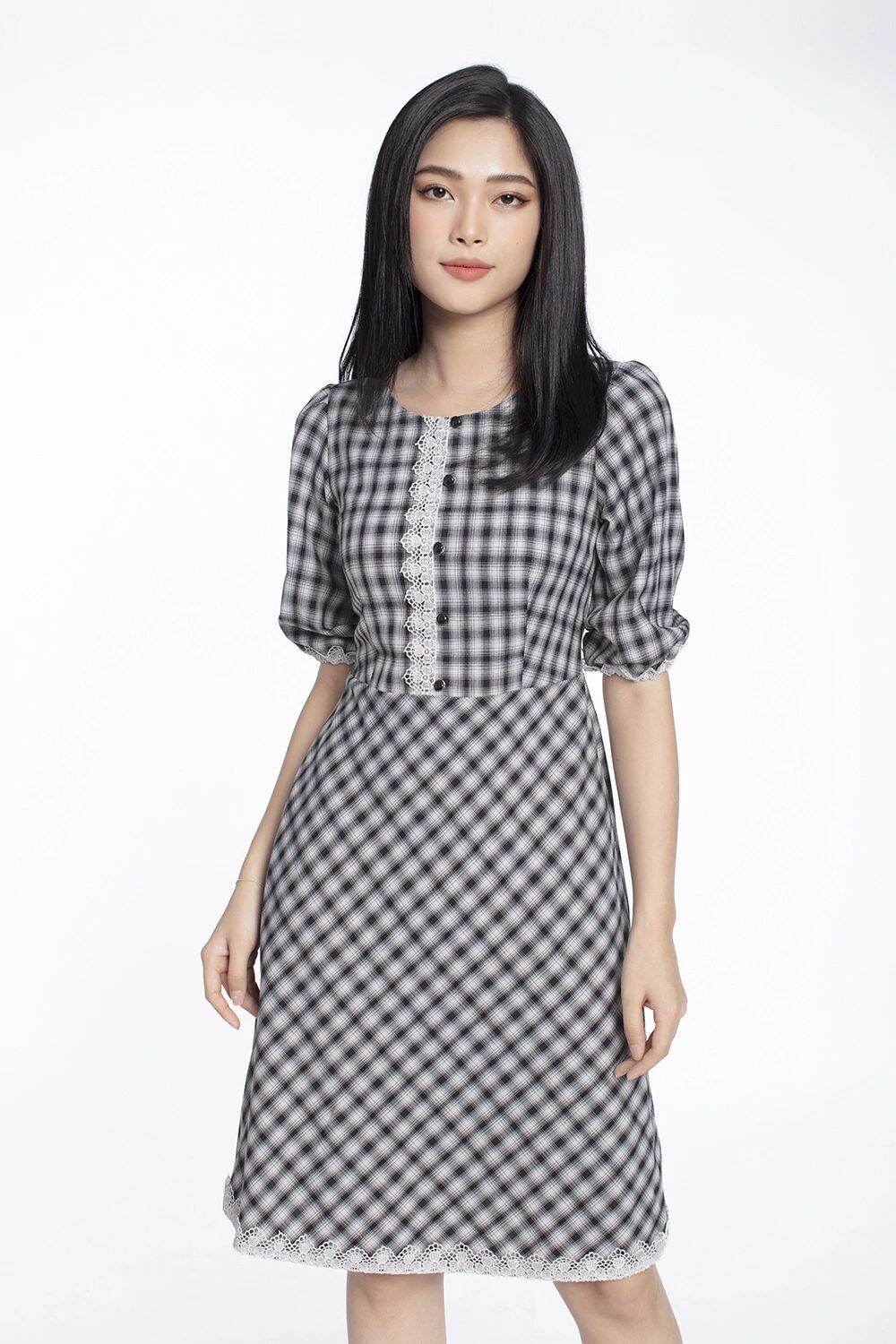 [HẾT HÀNG] - THANH LÝ - Đầm KK caro tay lỡ