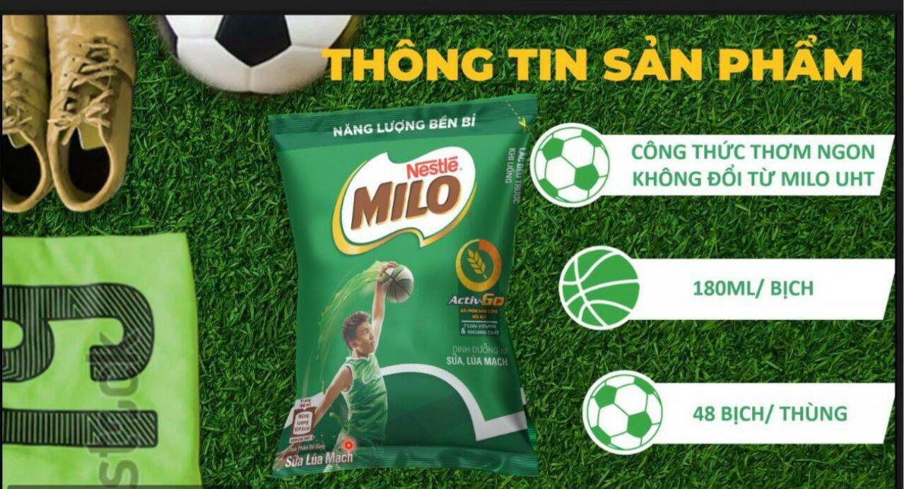 Một thùng gồm 48 bịch sữa milo lúa mạch dạng bịch 180ml mới