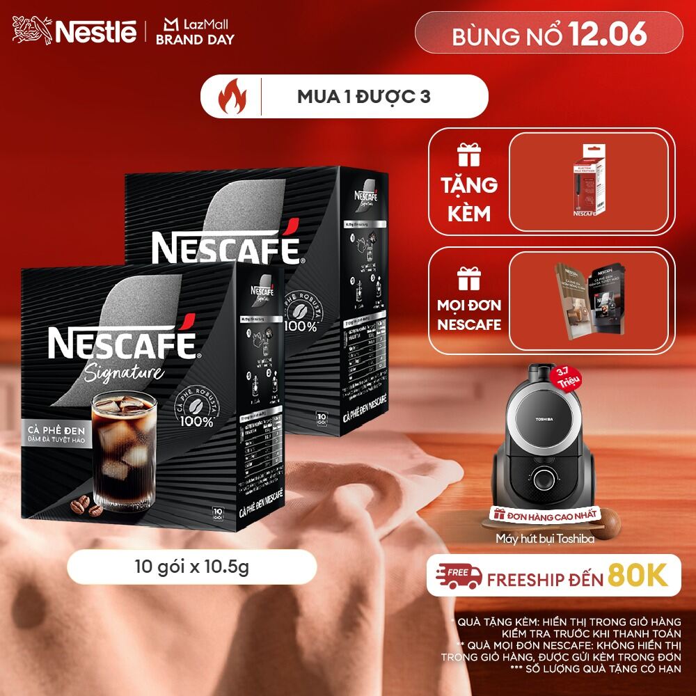 [ƯU ĐÃI THÁNG 6] Combo 2 hộp Cà phê đen hòa tan NESCAFÉ Signature Hộp 10 gói ĐẬM ĐÀ TUYỆT HẢO