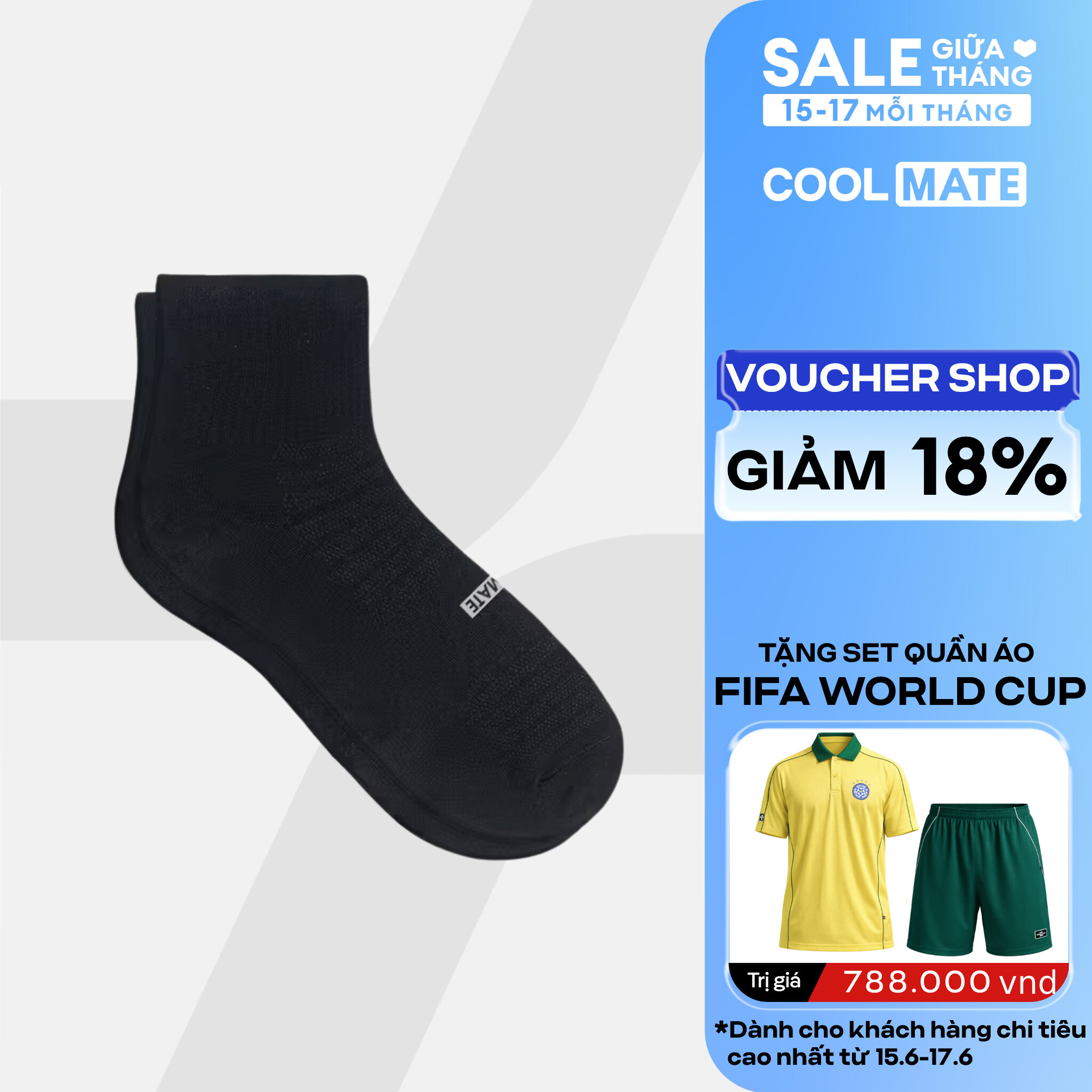 Tất nam nữ unisex cổ trung Cotton thoáng khí khử mùi mới - Coolmate